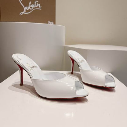 White Open-Toe High Heel Mules