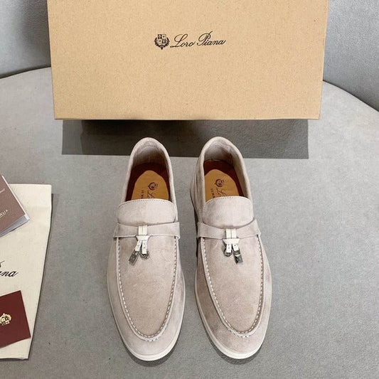 Light Beige Suede Penny Loafers